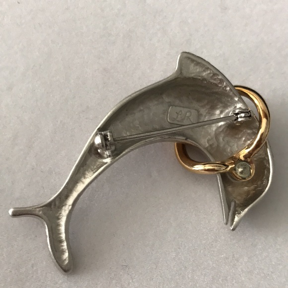 VINTAGE LADY REMINGTON GOLD AND SILVER TONE DOLPHIN BROOCH - Picture 6 of 9